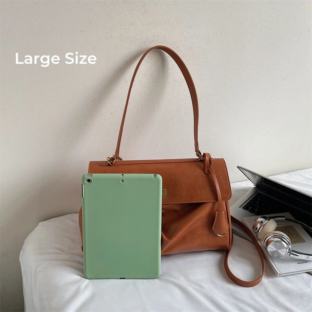 MOODS Two-sized Flap Shoulder Tote Bags For Women Retro Solid Color Big Capacity Shopper Crossbody Bag 2025 New Fashion Handbags