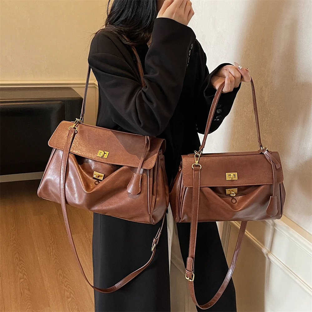 MOODS Two-sized Flap Shoulder Tote Bags For Women Retro Solid Color Big Capacity Shopper Crossbody Bag 2025 New Fashion Handbags
