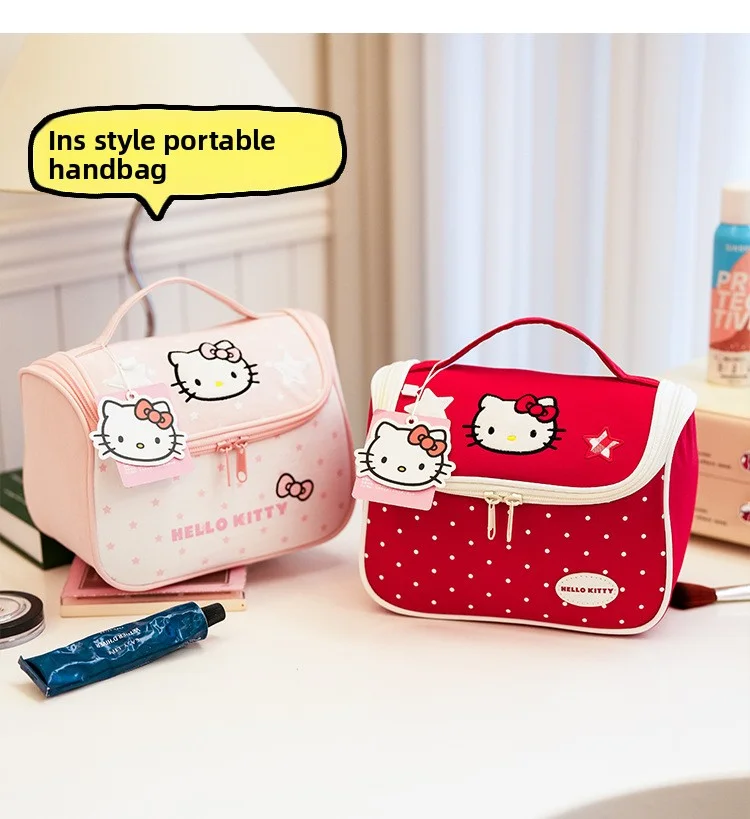 Highly attractive, large-capacity Hello Kitty apple print makeup bag, durable, suitable for travel and business trips, portable