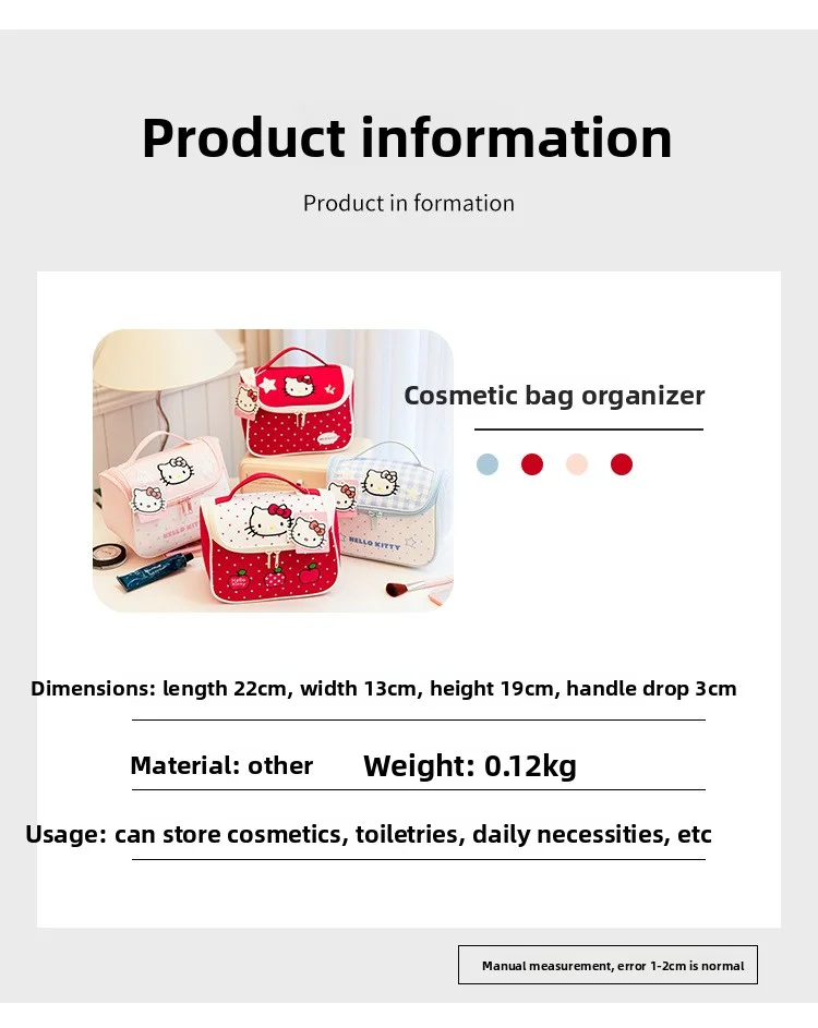 Highly attractive, large-capacity Hello Kitty apple print makeup bag, durable, suitable for travel and business trips, portable