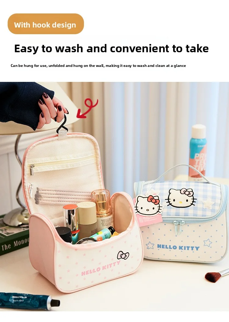 Highly attractive, large-capacity Hello Kitty apple print makeup bag, durable, suitable for travel and business trips, portable