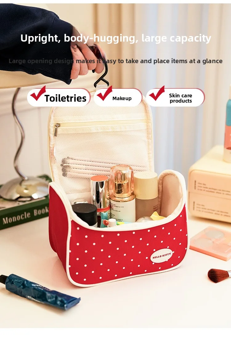 Highly attractive, large-capacity Hello Kitty apple print makeup bag, durable, suitable for travel and business trips, portable