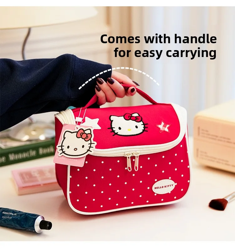 Highly attractive, large-capacity Hello Kitty apple print makeup bag, durable, suitable for travel and business trips, portable