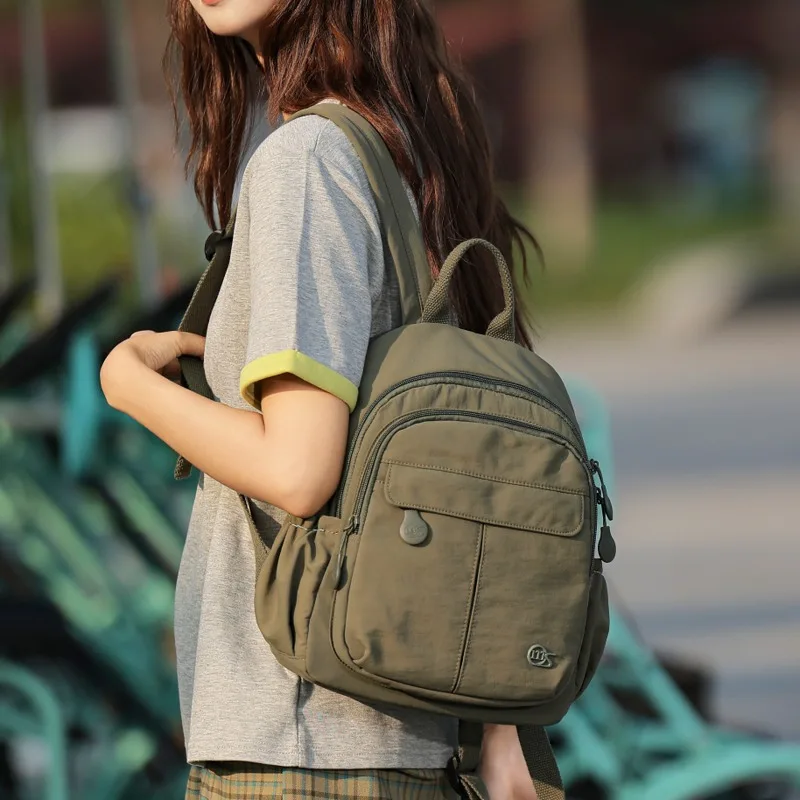 Casual Women Small Backpack Nylon Multi Pockets Backpack Portable Handheld Mini Backpack Outdoor Shopping Travel Daily Bag