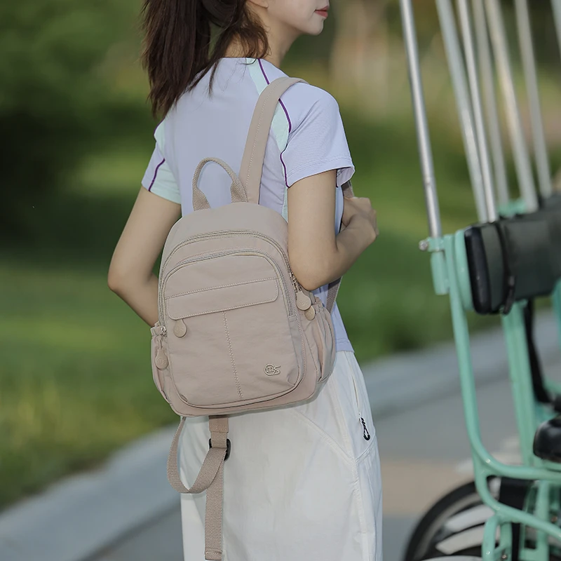 Casual Women Small Backpack Nylon Multi Pockets Backpack Portable Handheld Mini Backpack Outdoor Shopping Travel Daily Bag