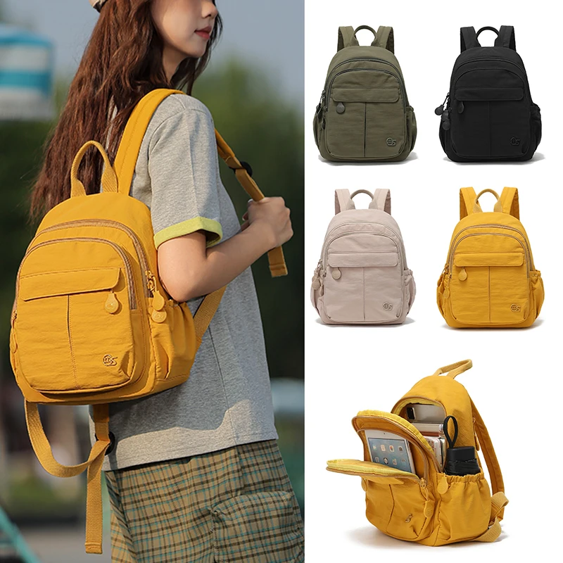 Casual Women Small Backpack Nylon Multi Pockets Backpack Portable Handheld Mini Backpack Outdoor Shopping Travel Daily Bag