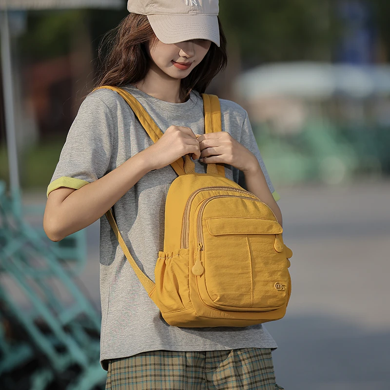 Casual Women Small Backpack Nylon Multi Pockets Backpack Portable Handheld Mini Backpack Outdoor Shopping Travel Daily Bag