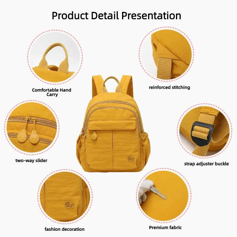 Casual Women Small Backpack Nylon Multi Pockets Backpack Portable Handheld Mini Backpack Outdoor Shopping Travel Daily Bag