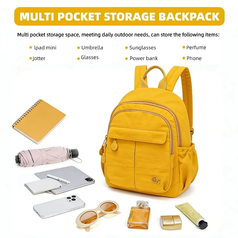 Casual Women Small Backpack Nylon Multi Pockets Backpack Portable Handheld Mini Backpack Outdoor Shopping Travel Daily Bag