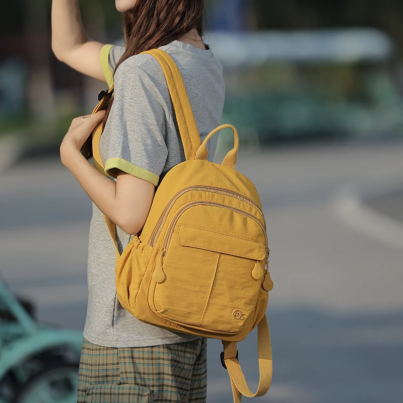 Casual Women Small Backpack Nylon Multi Pockets Backpack Portable Handheld Mini Backpack Outdoor Shopping Travel Daily Bag