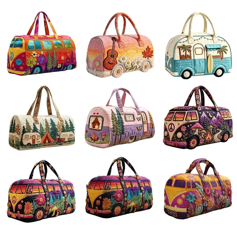 Durable 18x9x9cm Quilted Duffle Bag 3D Quilting Craft Large Capacity Fitness Short Bag Travel Handbag for Travel