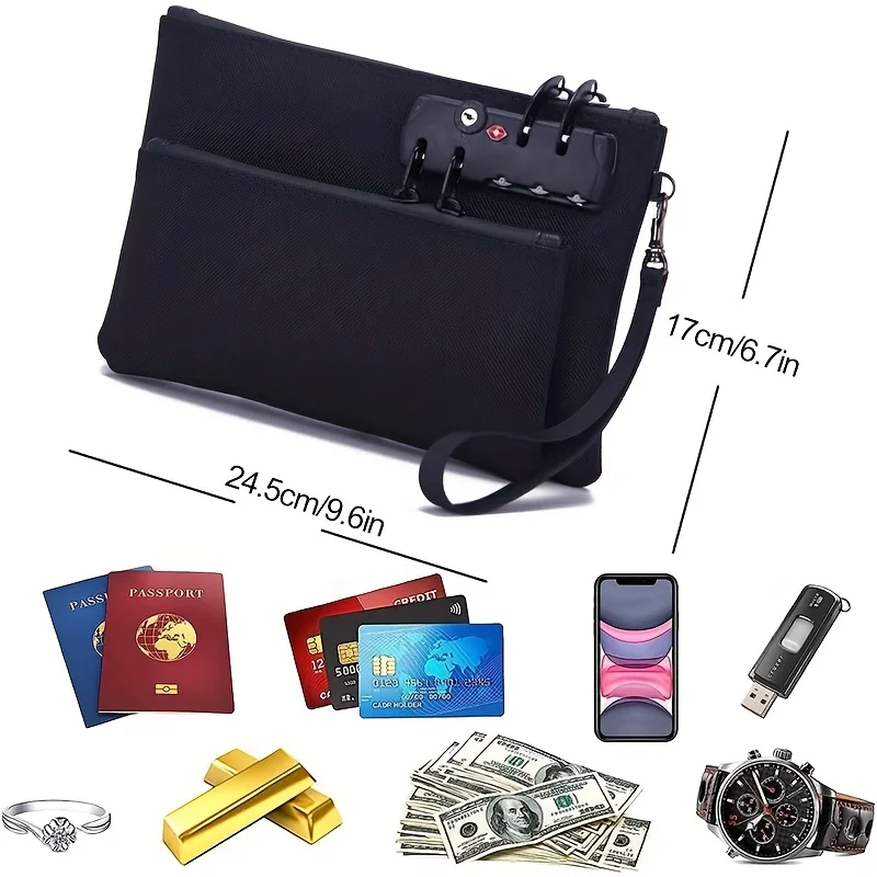 Secure Locking Money Bag with Zipper Closure Dual-Layer Organizer for Passports, Cash, Business, Travel Locking Bank Bag