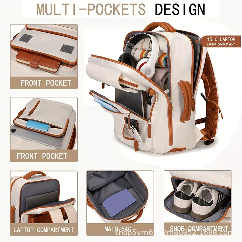 Ladies' Travel Backpack with Shoe Compartment Suitable for 15.6-inch Laptop, Adjustable Shoulder Strap Backpack