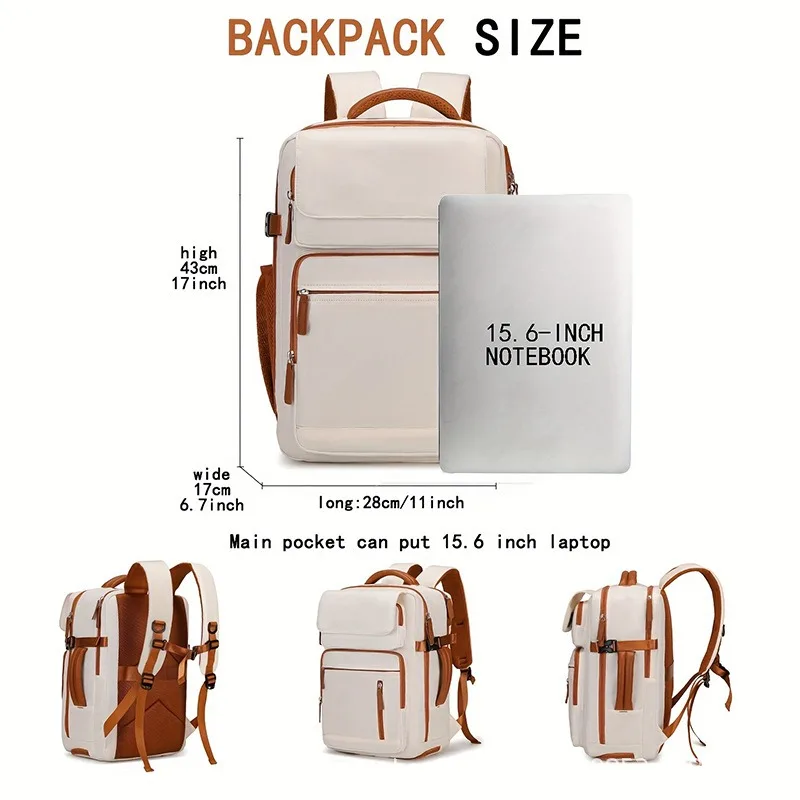 Ladies' Travel Backpack with Shoe Compartment Suitable for 15.6-inch Laptop, Adjustable Shoulder Strap Backpack