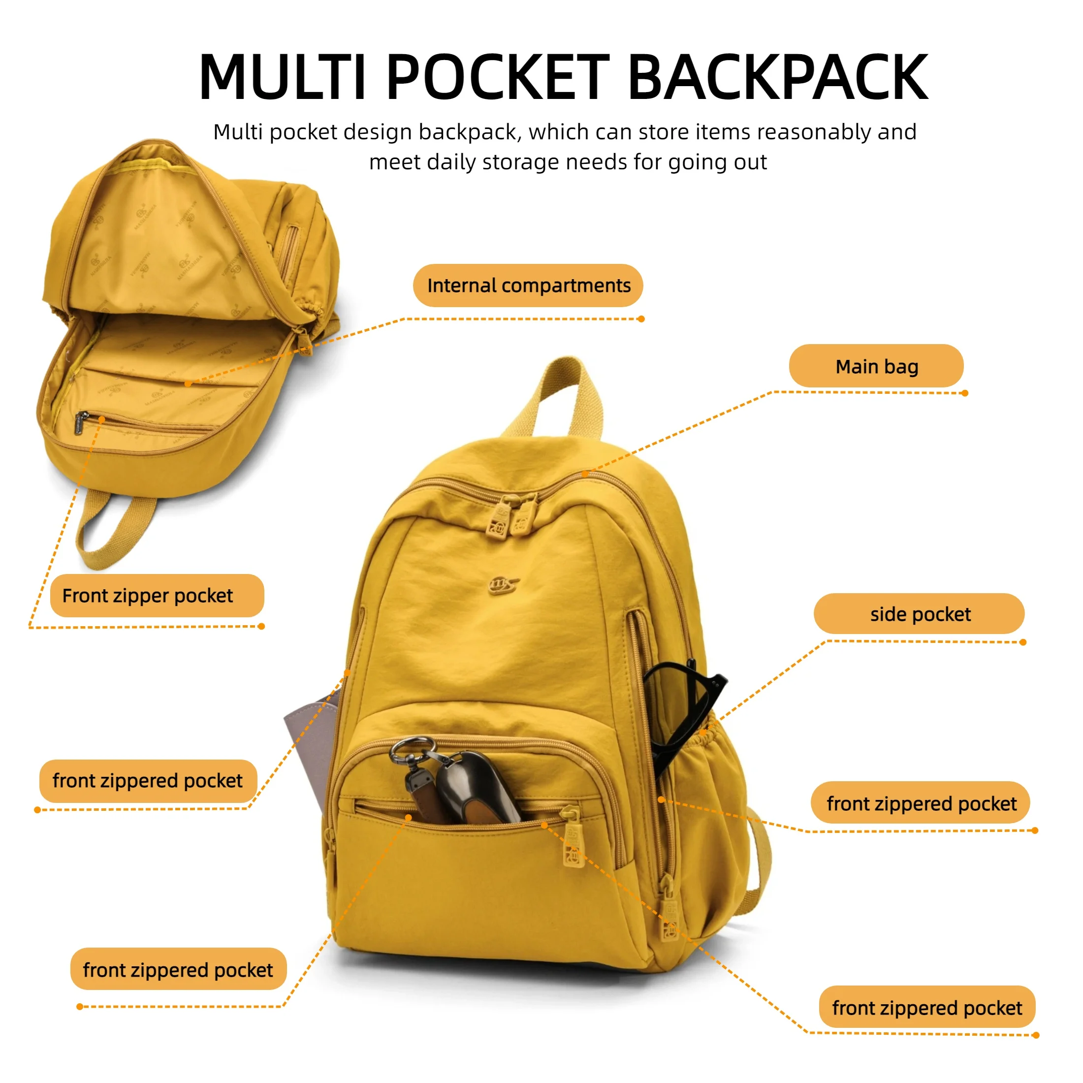 Fashion Backpack for Women, Lightweight Nylon Backpack Purse, Ladies Backpack with Multi Pockets, for Daily Commute Weekend