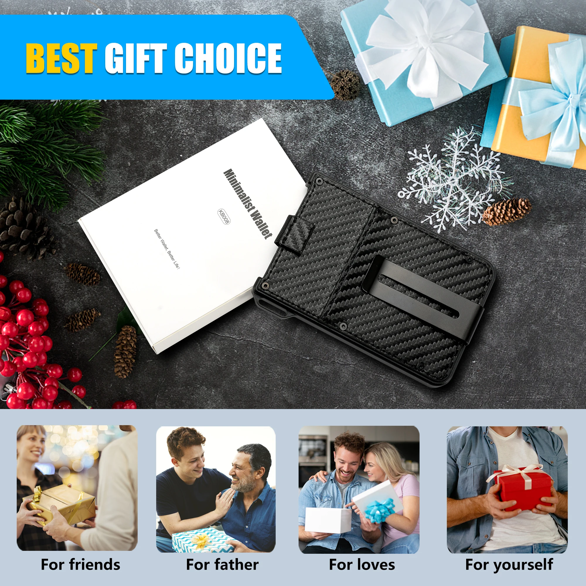 Wallet For Men - Aluminum Slim Carbon Fiber Leather Wallet,Holds up 10 Cards Card Holder with Clear ID Card Holder, Cash Clip