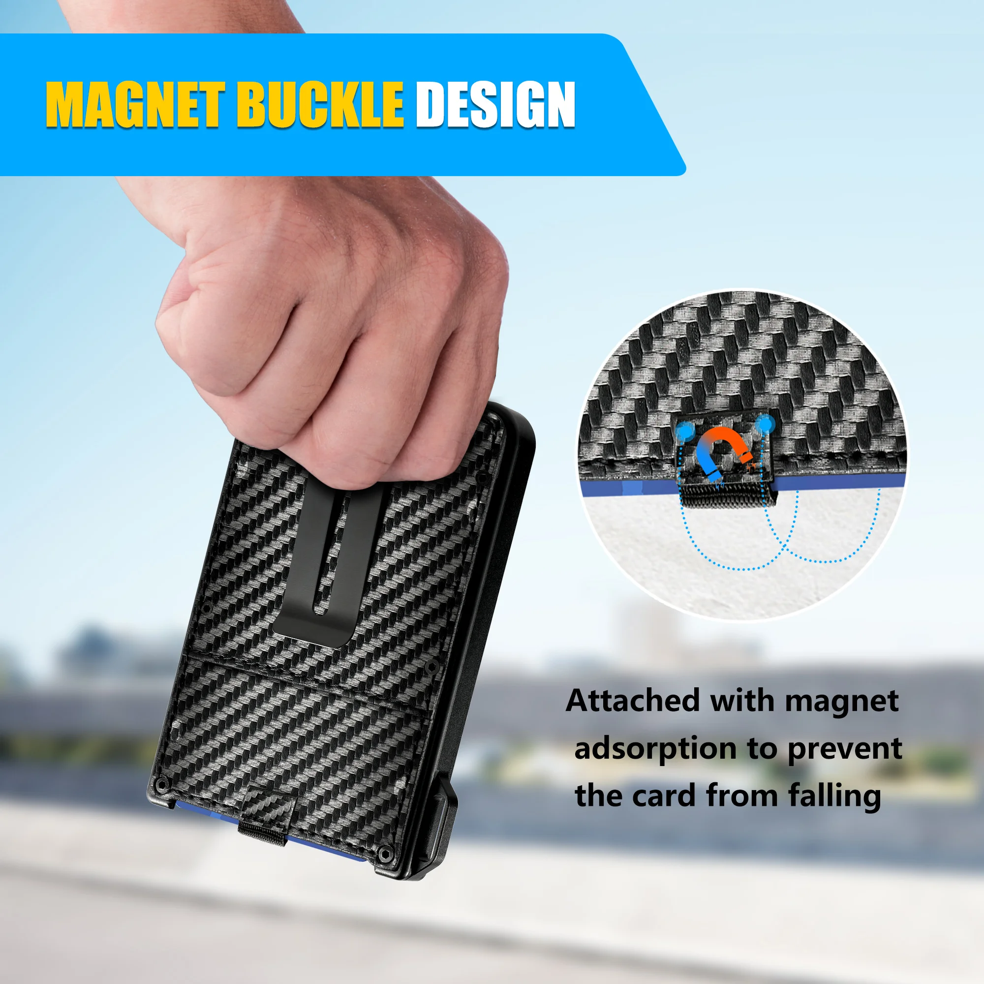 Wallet For Men - Aluminum Slim Carbon Fiber Leather Wallet,Holds up 10 Cards Card Holder with Clear ID Card Holder, Cash Clip