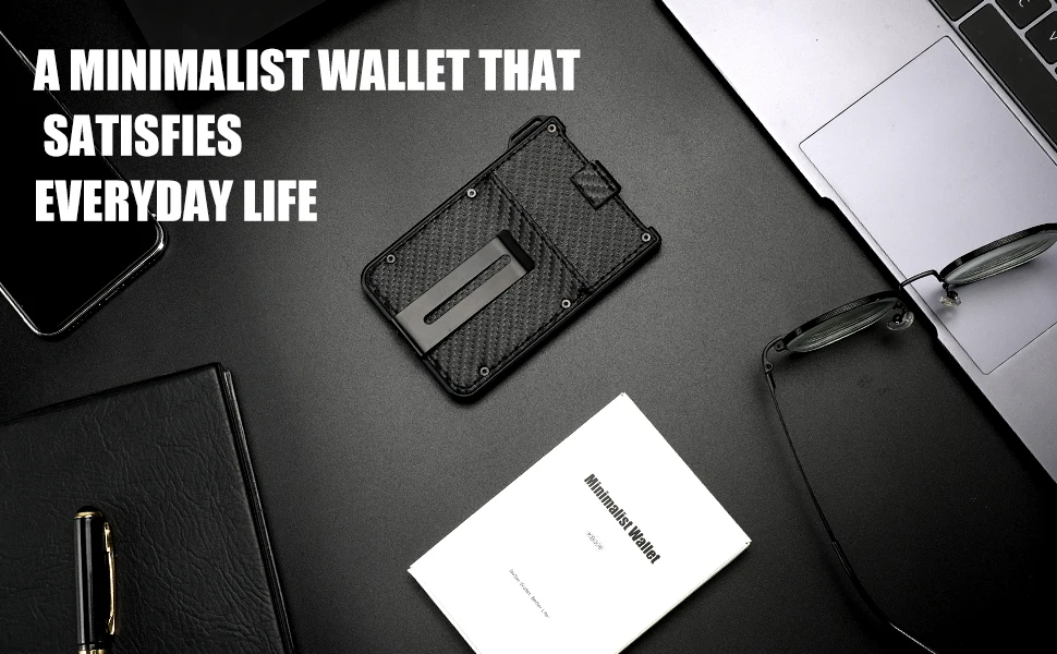 Wallet For Men - Aluminum Slim Carbon Fiber Leather Wallet,Holds up 10 Cards Card Holder with Clear ID Card Holder, Cash Clip