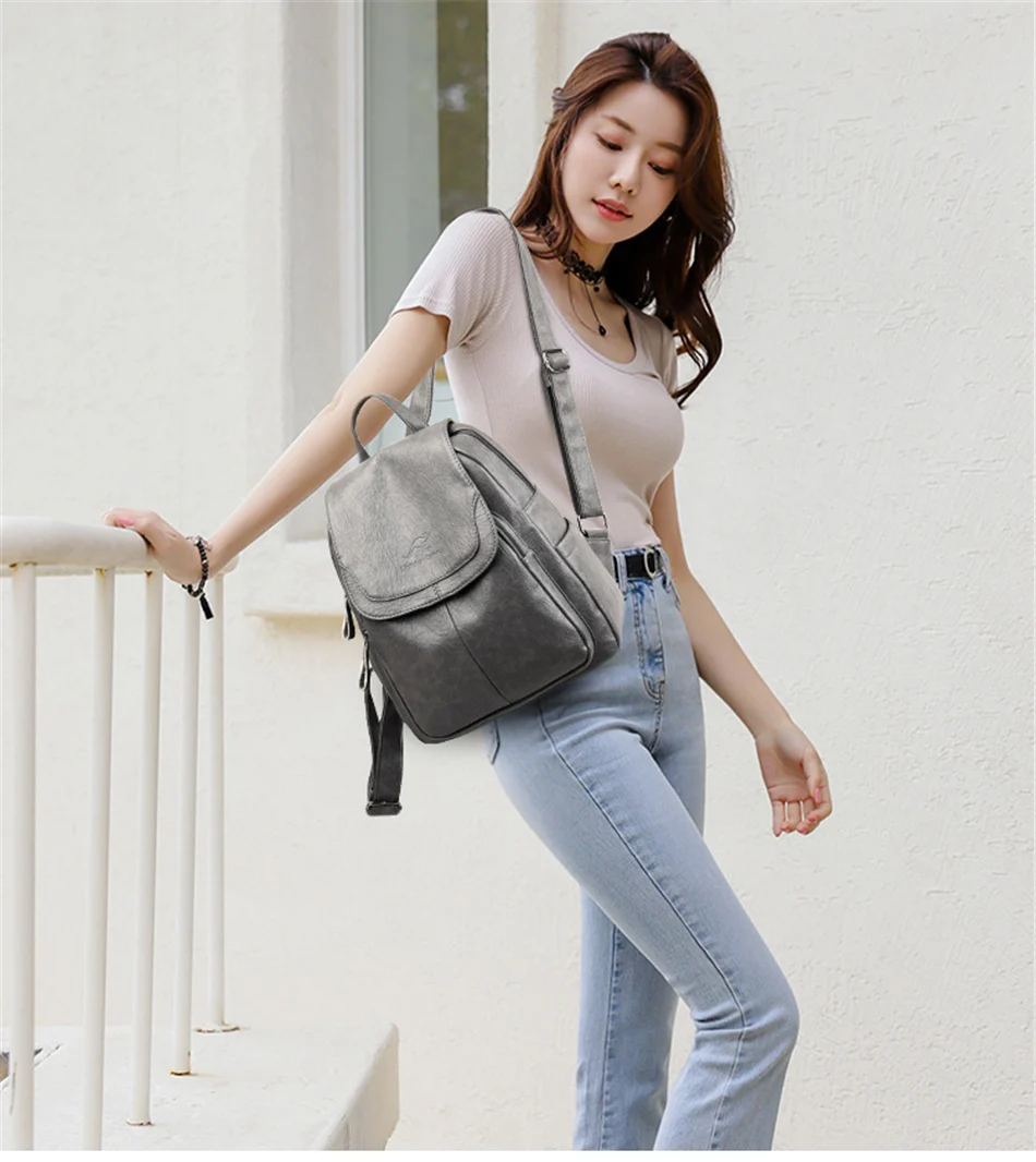 Women Large Capacity Backpack Purses High Quality Leather Female Vintage Bag School Bags Travel Bagpack Ladies Bookbag Rucksack