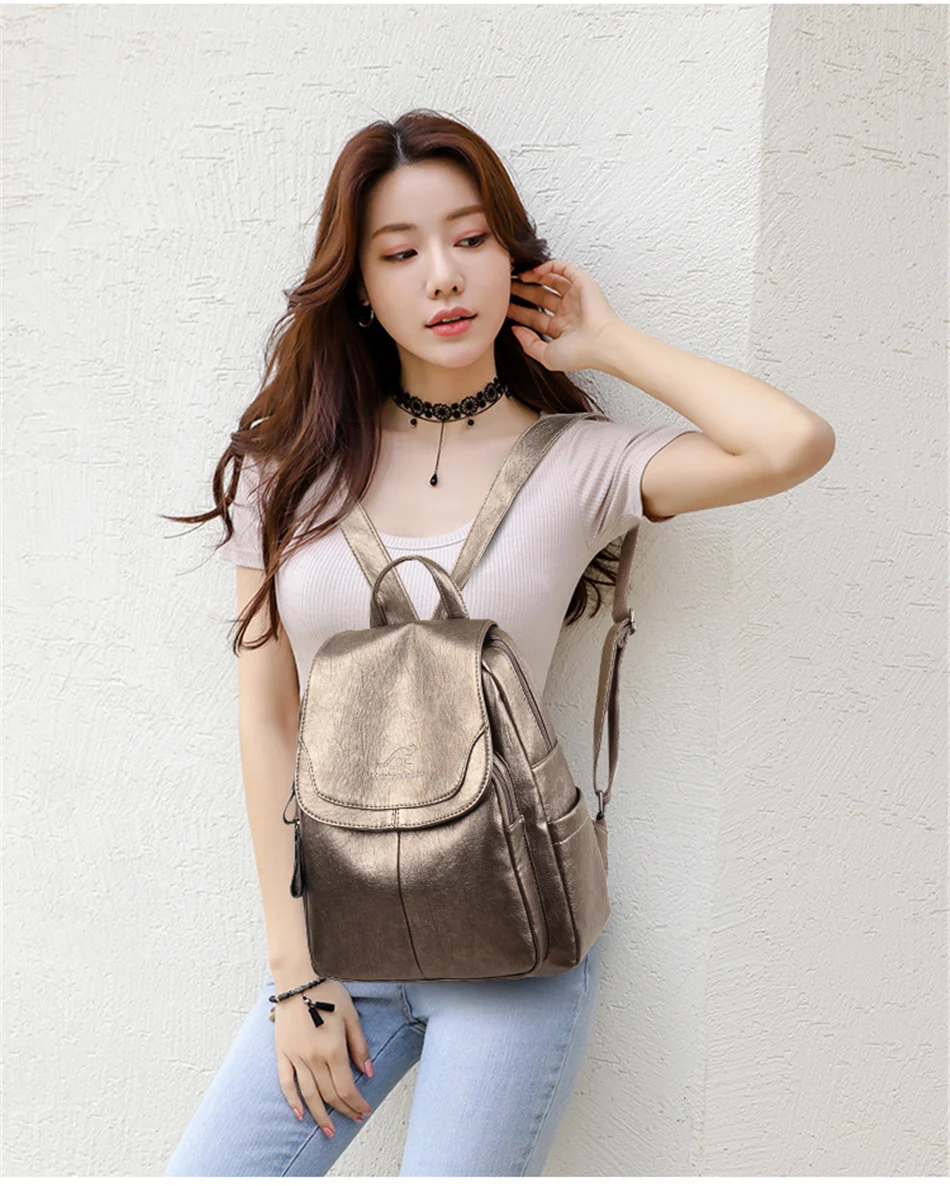 Women Large Capacity Backpack Purses High Quality Leather Female Vintage Bag School Bags Travel Bagpack Ladies Bookbag Rucksack
