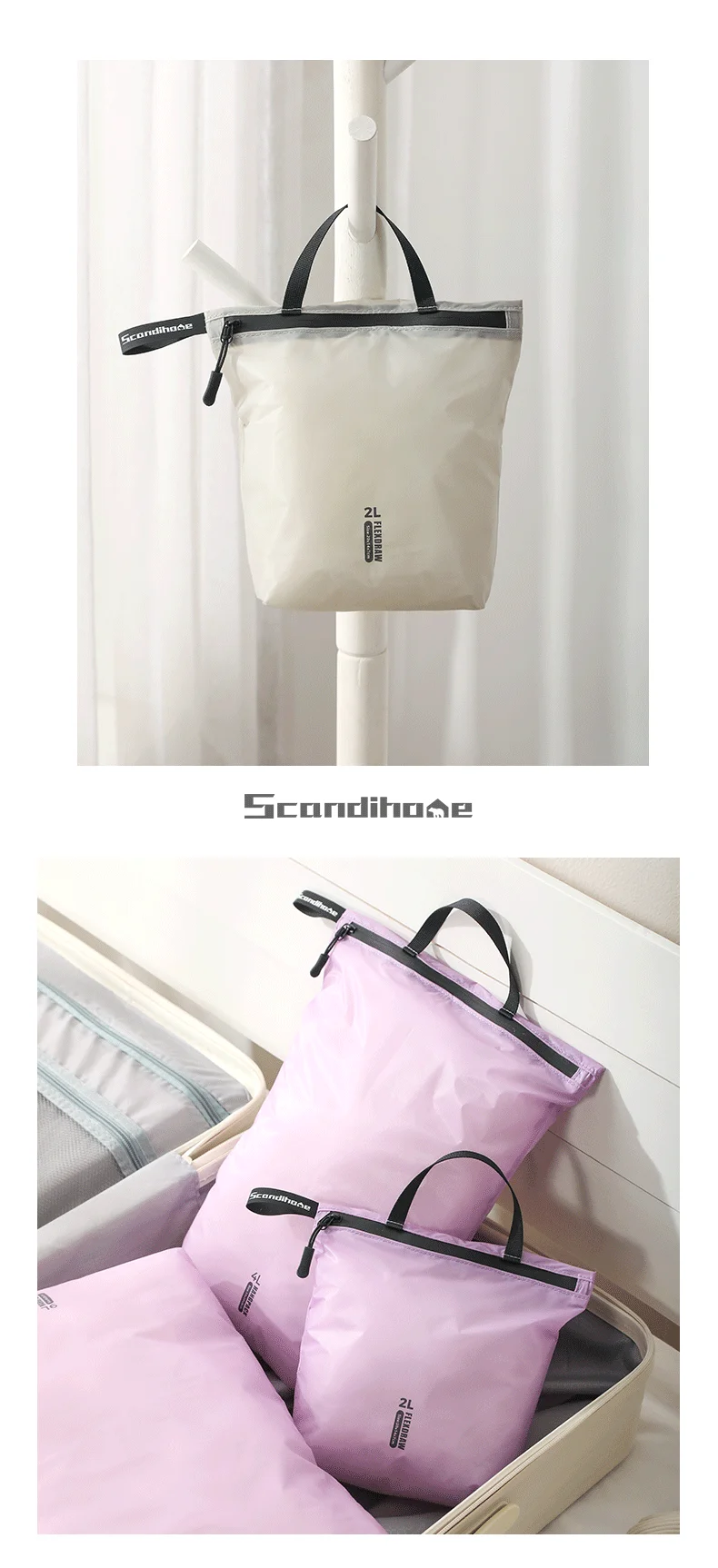 Waterproof Travel Handbag Storage Pouch Lightweight Clothes Organizer Zip Bag for Toiletries Socks Underwear Luggage