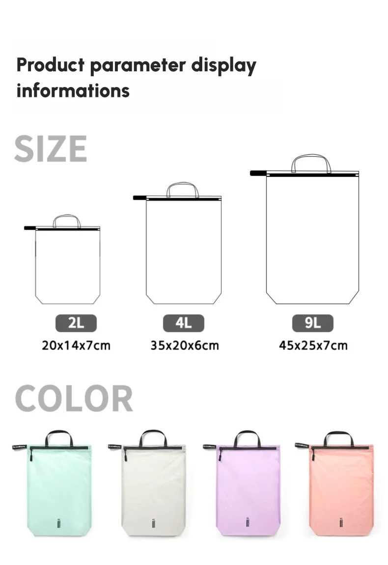 Waterproof Travel Handbag Storage Pouch Lightweight Clothes Organizer Zip Bag for Toiletries Socks Underwear Luggage