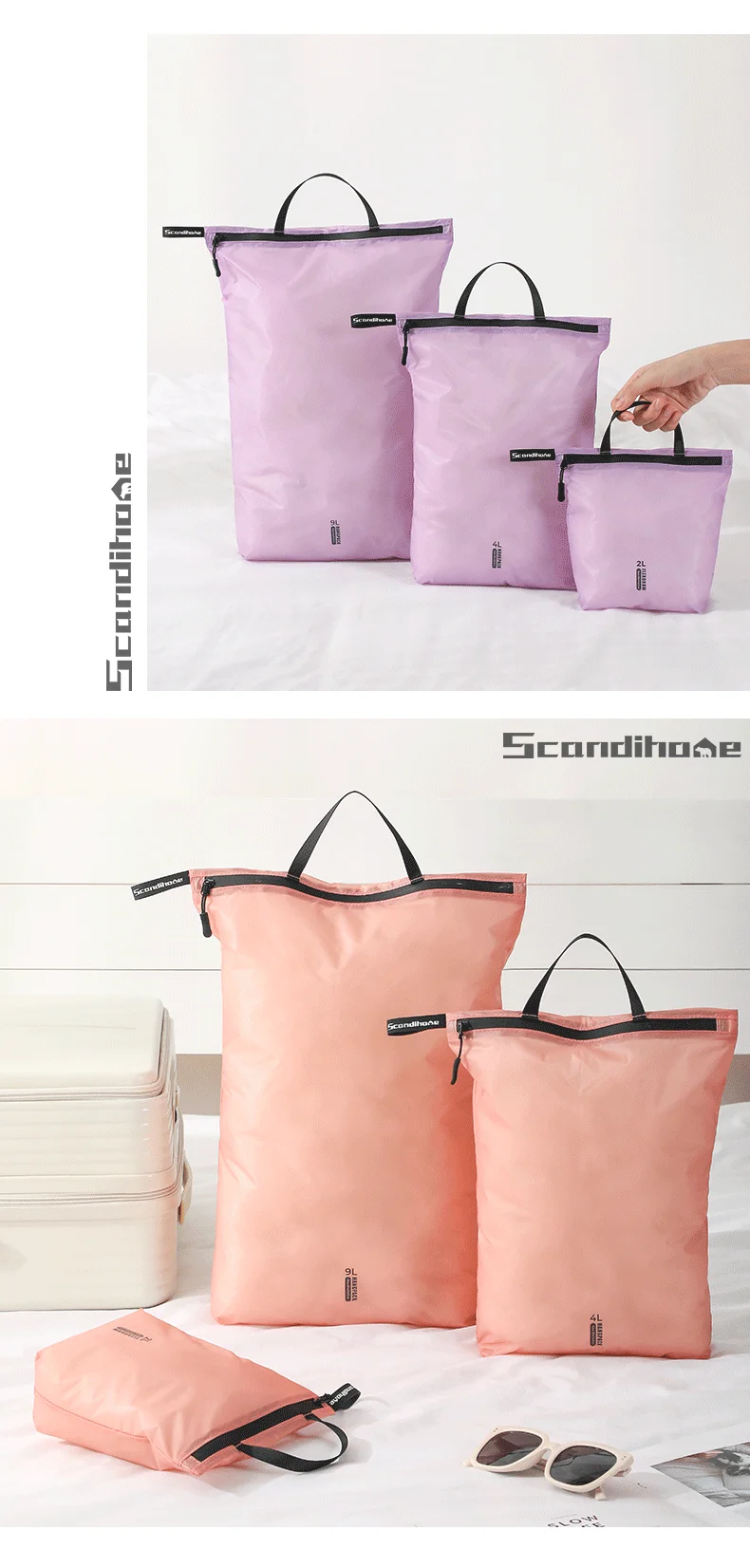 Waterproof Travel Handbag Storage Pouch Lightweight Clothes Organizer Zip Bag for Toiletries Socks Underwear Luggage