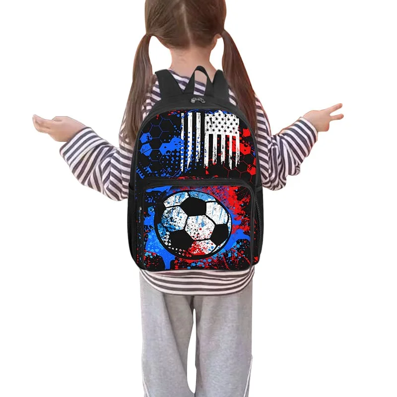 Fluorescent Flame Football Square Front Pocket Backpack for Boy and Girls Best Gifts 2D Flat Cartoon SchoolBags for Children