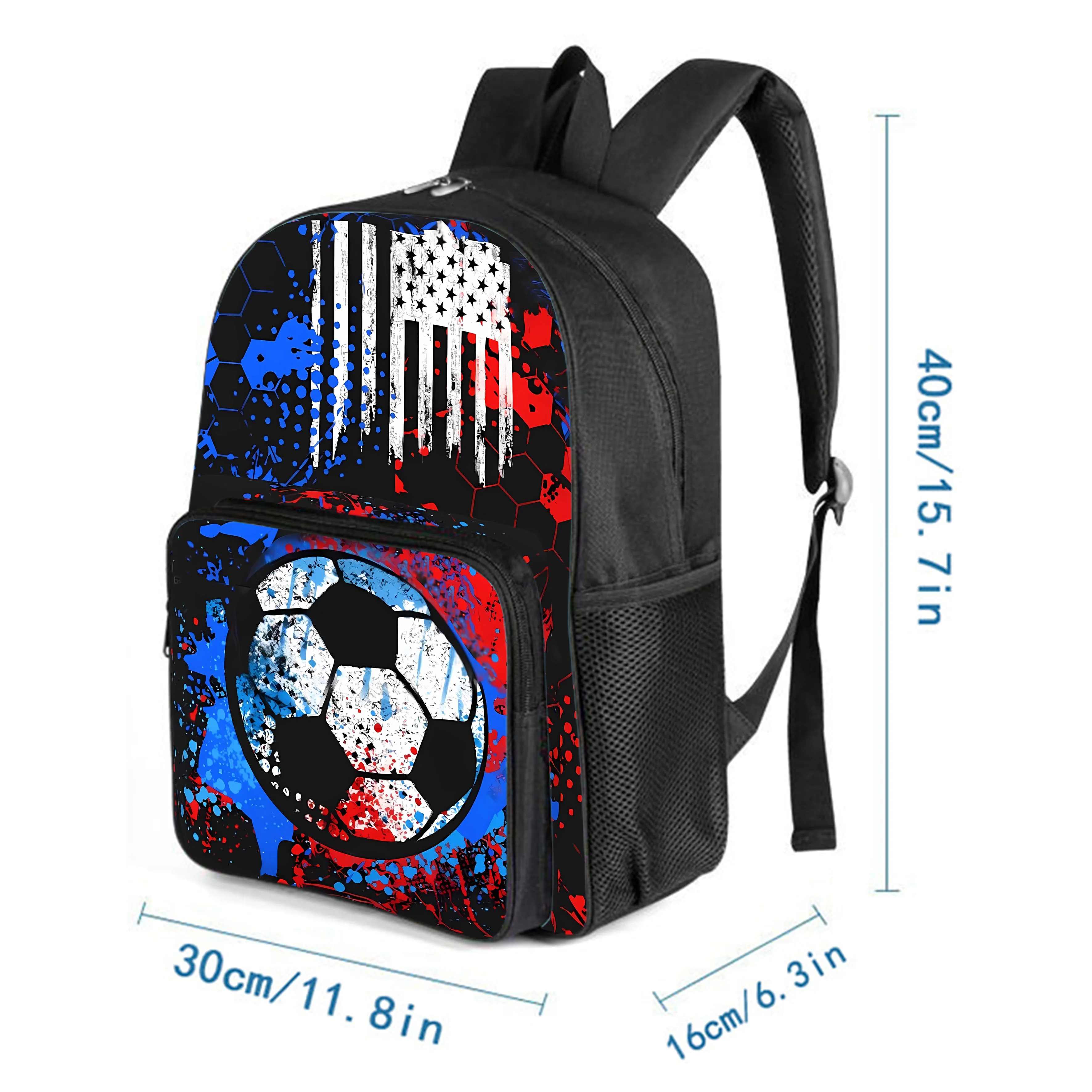 Fluorescent Flame Football Square Front Pocket Backpack for Boy and Girls Best Gifts 2D Flat Cartoon SchoolBags for Children