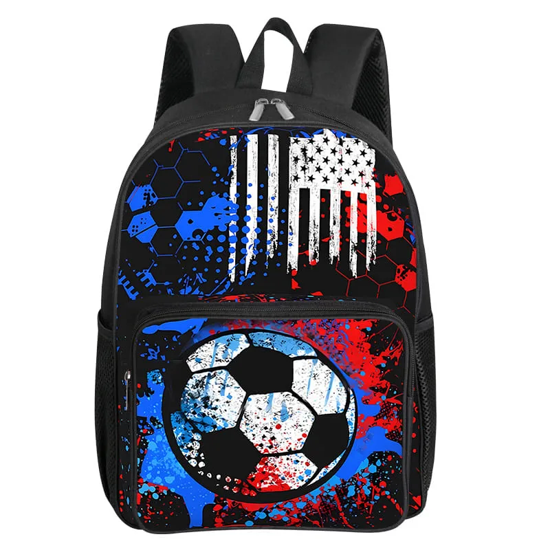 Fluorescent Flame Football Square Front Pocket Backpack for Boy and Girls Best Gifts 2D Flat Cartoon SchoolBags for Children