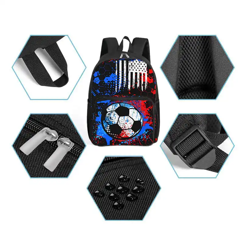 Fluorescent Flame Football Square Front Pocket Backpack for Boy and Girls Best Gifts 2D Flat Cartoon SchoolBags for Children