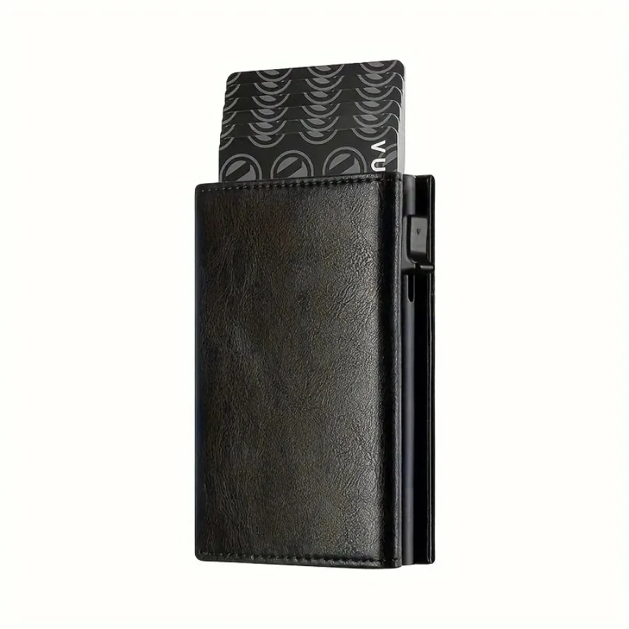 Men's Wallet with Zipper Coin Purse Automatic Pop-up Metal Credit Card Holder Minimalist RFID Blocking Business Card Wallet Ide