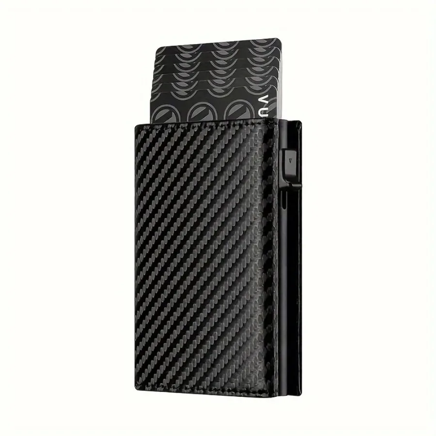 Men's Wallet with Zipper Coin Purse Automatic Pop-up Metal Credit Card Holder Minimalist RFID Blocking Business Card Wallet Ide