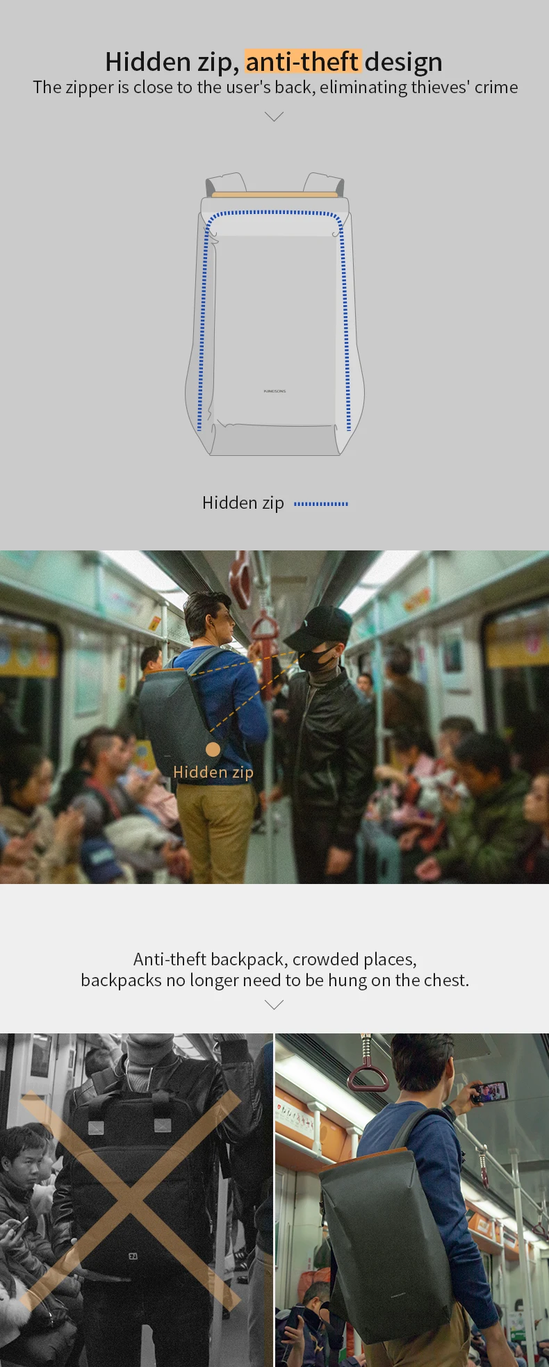 Kingsons 15.6'' New Waterproof Backpacks USB Charging School Bag Anti-theft Men And Women Backpack For Laptop Travelling Mochila
