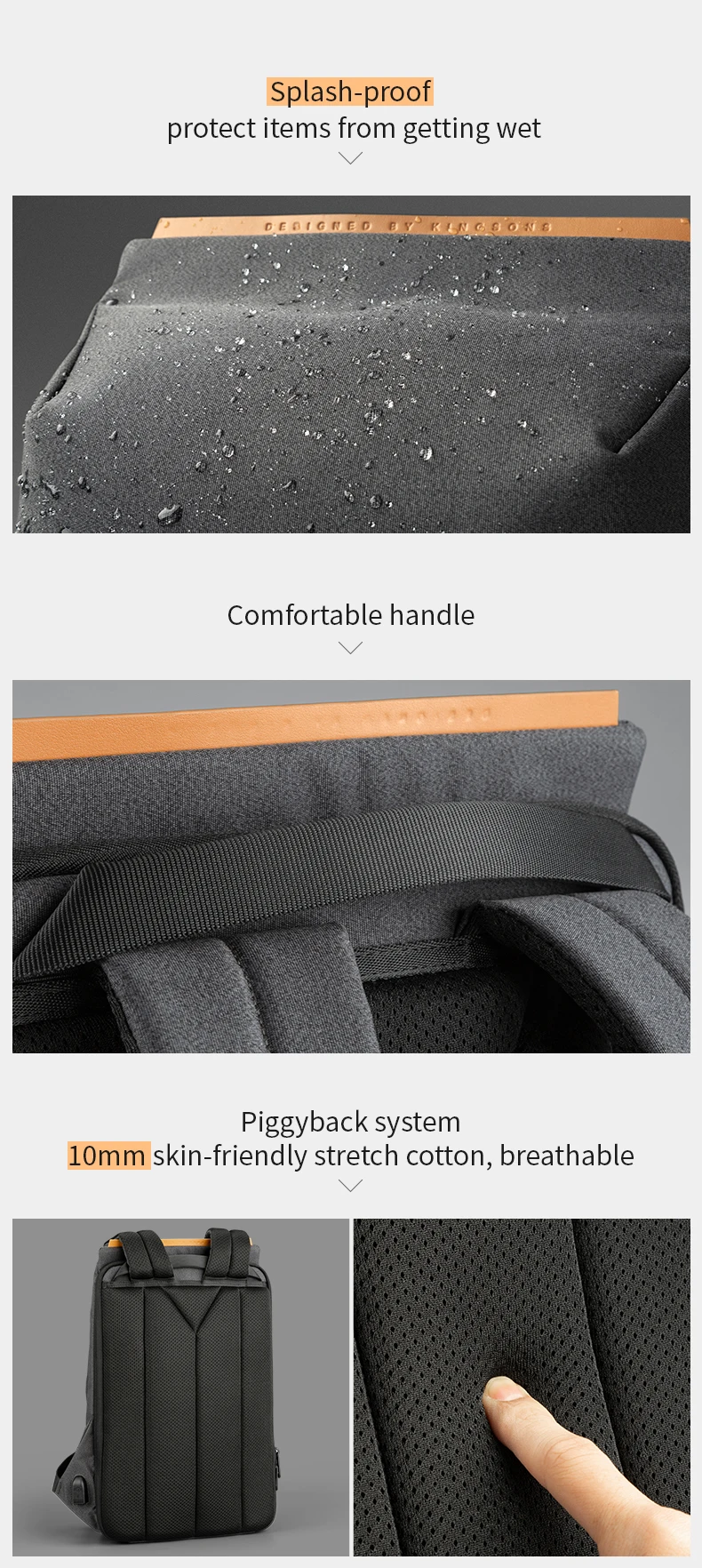 Kingsons 15.6'' New Waterproof Backpacks USB Charging School Bag Anti-theft Men And Women Backpack For Laptop Travelling Mochila