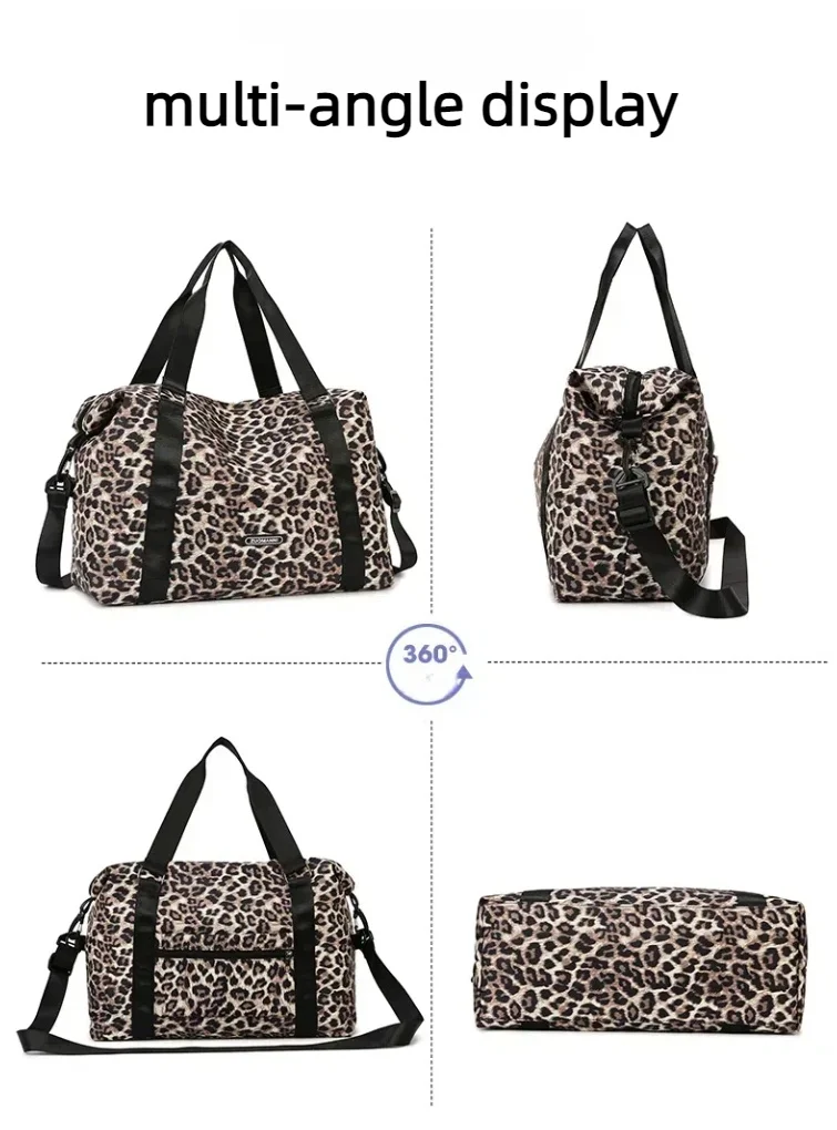 Leopard Printing Travel Duffels Bag Large Capacity Sports Gym Tote Bag Weekend Luggage Storage Bag for Students