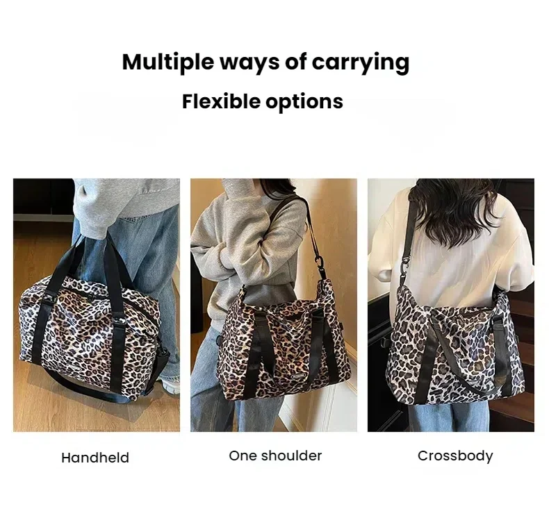 Leopard Printing Travel Duffels Bag Large Capacity Sports Gym Tote Bag Weekend Luggage Storage Bag for Students