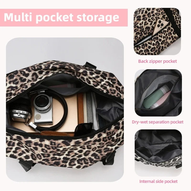 Leopard Printing Travel Duffels Bag Large Capacity Sports Gym Tote Bag Weekend Luggage Storage Bag for Students
