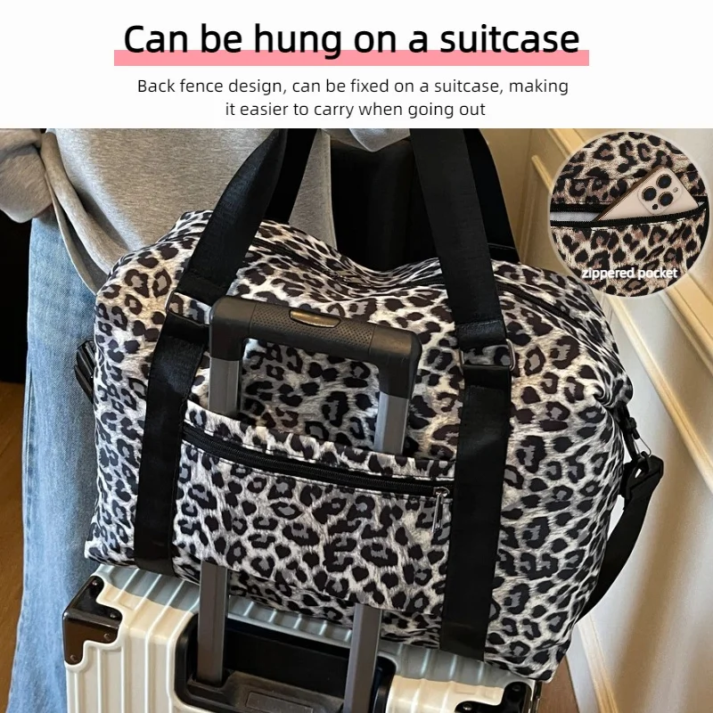 Leopard Printing Travel Duffels Bag Large Capacity Sports Gym Tote Bag Weekend Luggage Storage Bag for Students