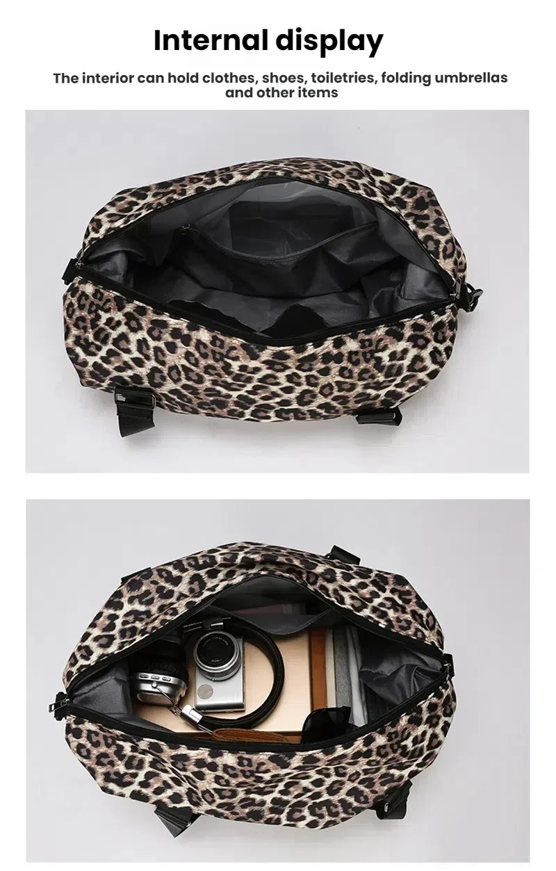 Leopard Printing Travel Duffels Bag Large Capacity Sports Gym Tote Bag Weekend Luggage Storage Bag for Students