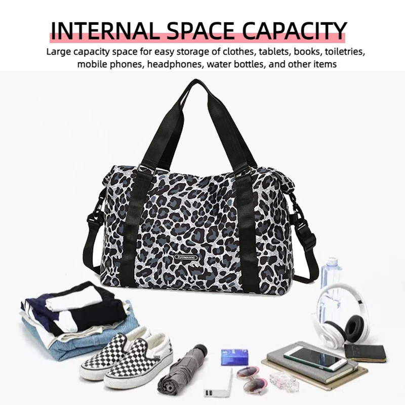 Leopard Printing Travel Duffels Bag Large Capacity Sports Gym Tote Bag Weekend Luggage Storage Bag for Students