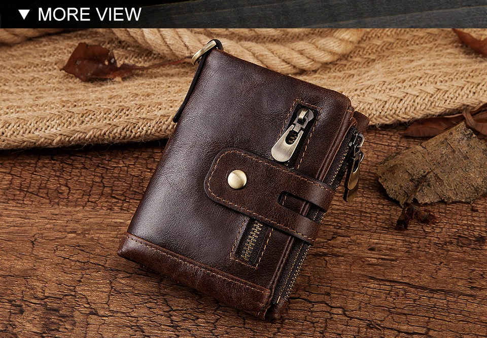 HUMERPAUL Genuine Leather Wallet With Cowhide For Men Money Purse Short Card Holder Double Zipper Male Bifold Coin Pocket RFID