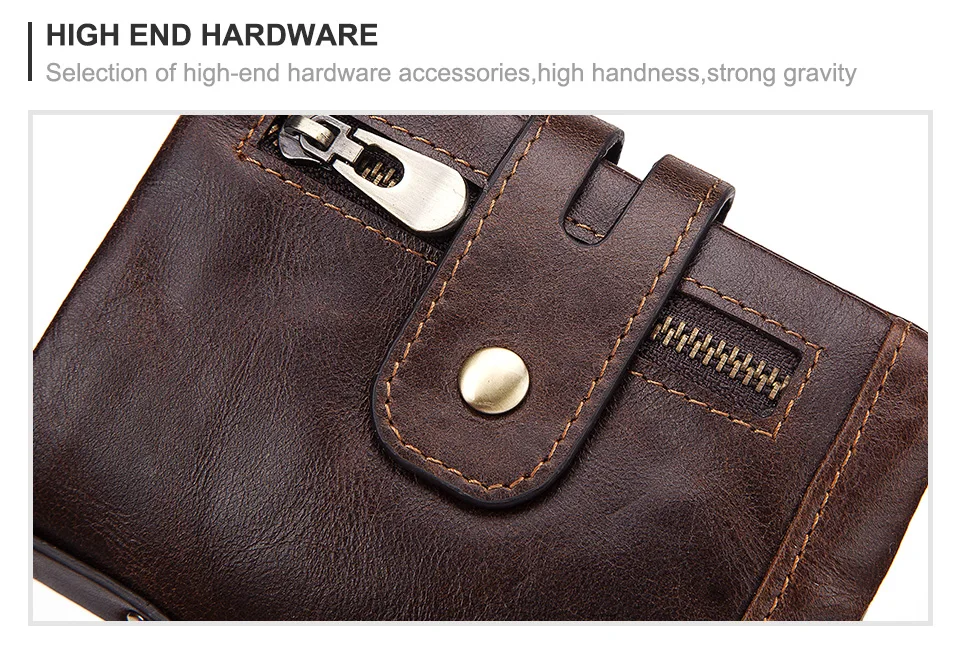 HUMERPAUL Genuine Leather Wallet With Cowhide For Men Money Purse Short Card Holder Double Zipper Male Bifold Coin Pocket RFID