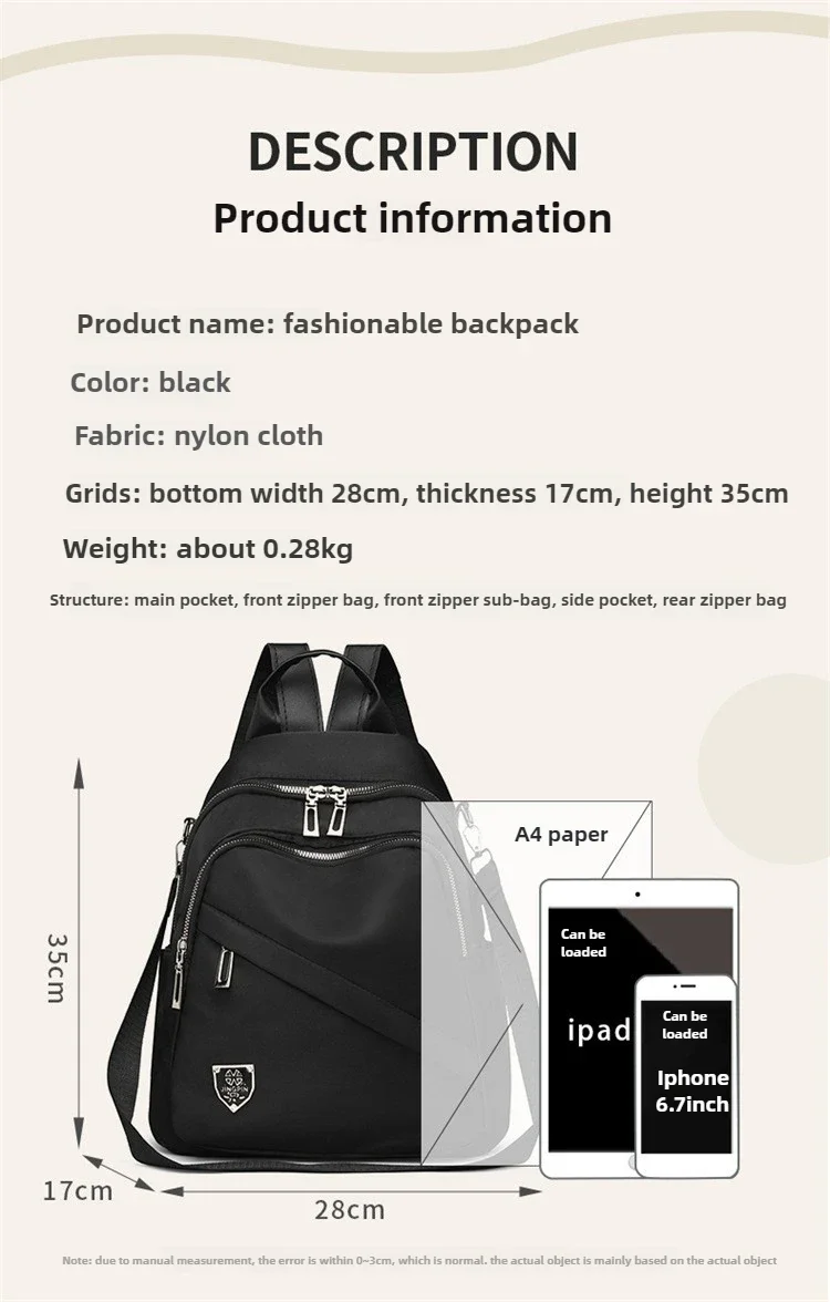 Women Casual Backpack Large Capacity Black Daypack New Trendy Shoulder Bag for Girls and Ladies