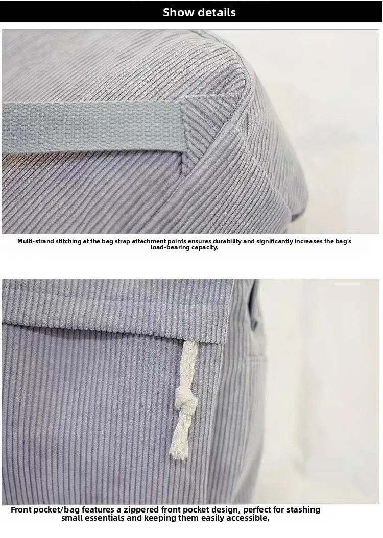 Corduroy Backpack, Academy Fashion School Bags for Middle/High School & College, Cute Tassel Detail, Versatile Casual Daily Bag