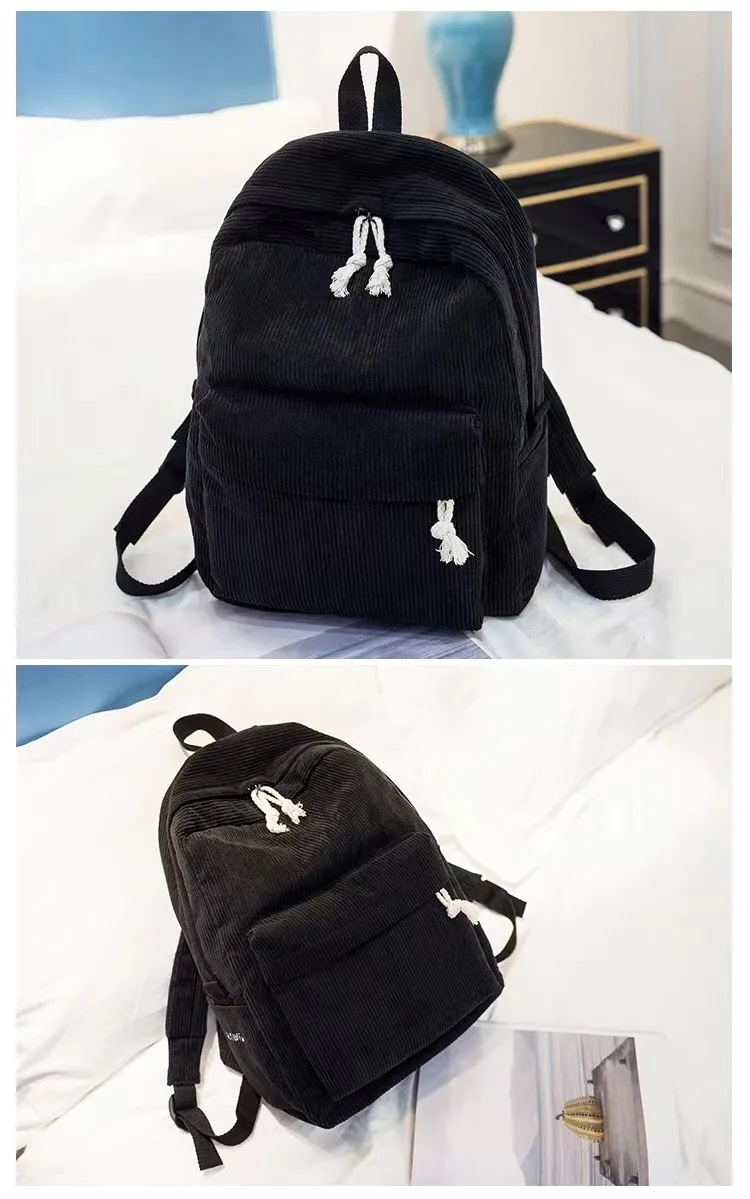 Corduroy Backpack, Academy Fashion School Bags for Middle/High School & College, Cute Tassel Detail, Versatile Casual Daily Bag
