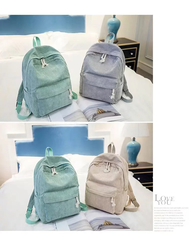 Corduroy Backpack, Academy Fashion School Bags for Middle/High School & College, Cute Tassel Detail, Versatile Casual Daily Bag