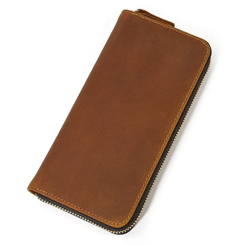 Luxury Double Zipper Women Men Long Wallet Vintage Leather Male Clutch Purse Man Phone Card Coin 100% Genuine Leather Men Wallet