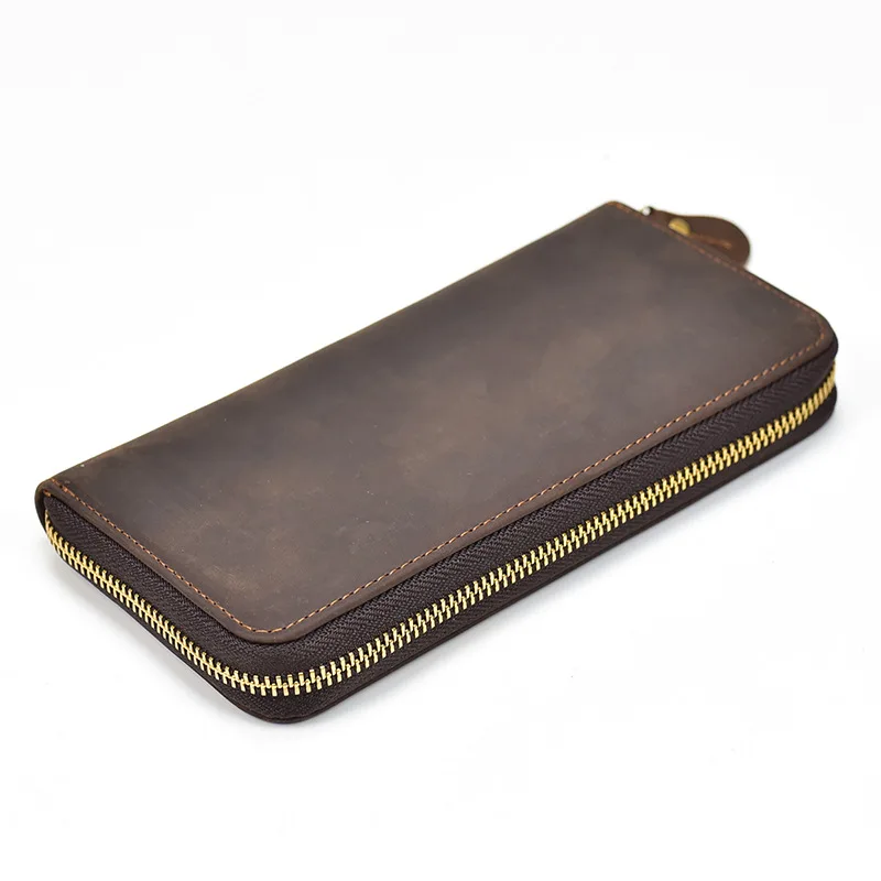 Luxury Double Zipper Women Men Long Wallet Vintage Leather Male Clutch Purse Man Phone Card Coin 100% Genuine Leather Men Wallet