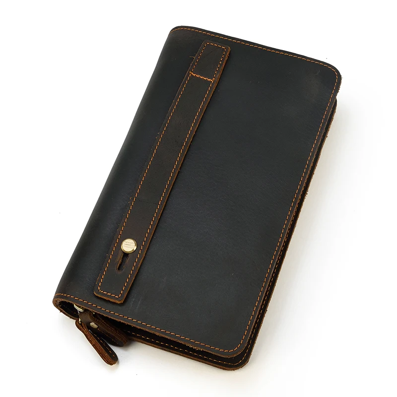 Luxury Double Zipper Women Men Long Wallet Vintage Leather Male Clutch Purse Man Phone Card Coin 100% Genuine Leather Men Wallet